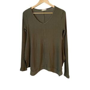 ALTAR'D STATE Green Waffle Knit Vneck Top | M